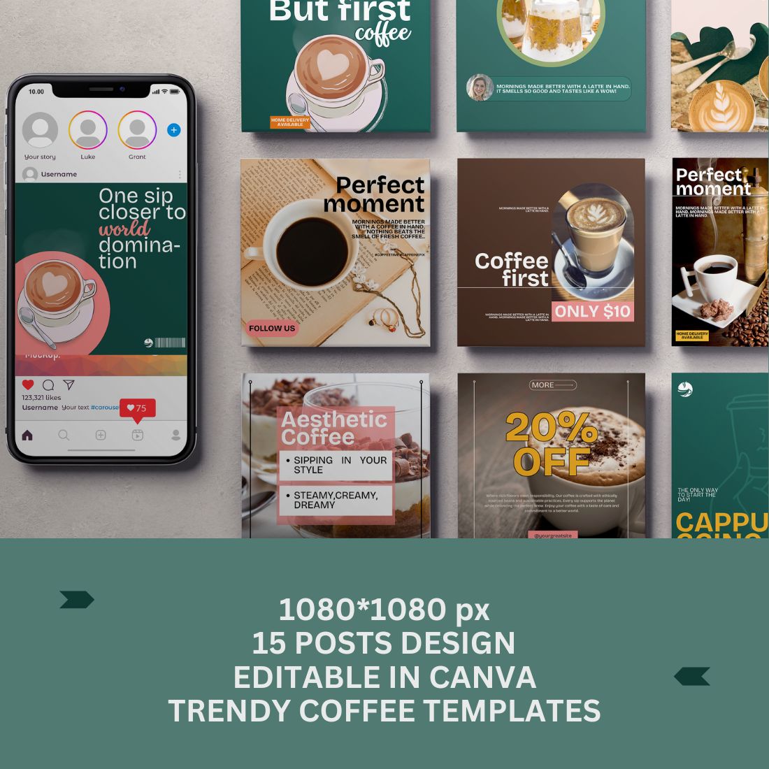 Trendy coffee Instagram post templates-Canva cover image.