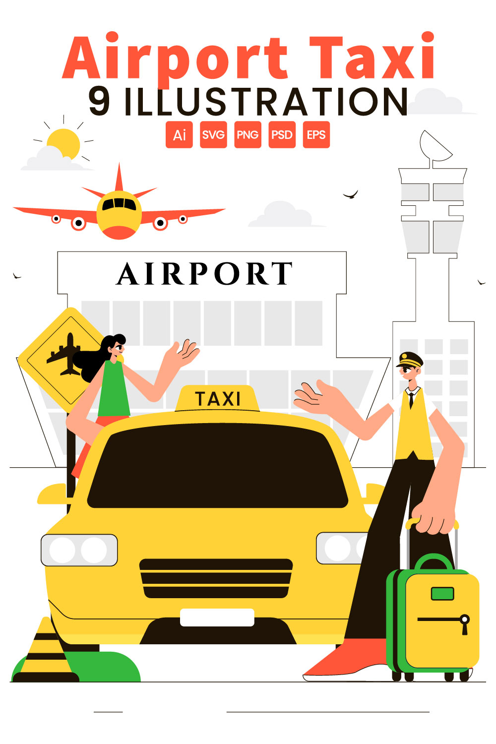 9 Airport Taxi Service Illustration pinterest preview image.