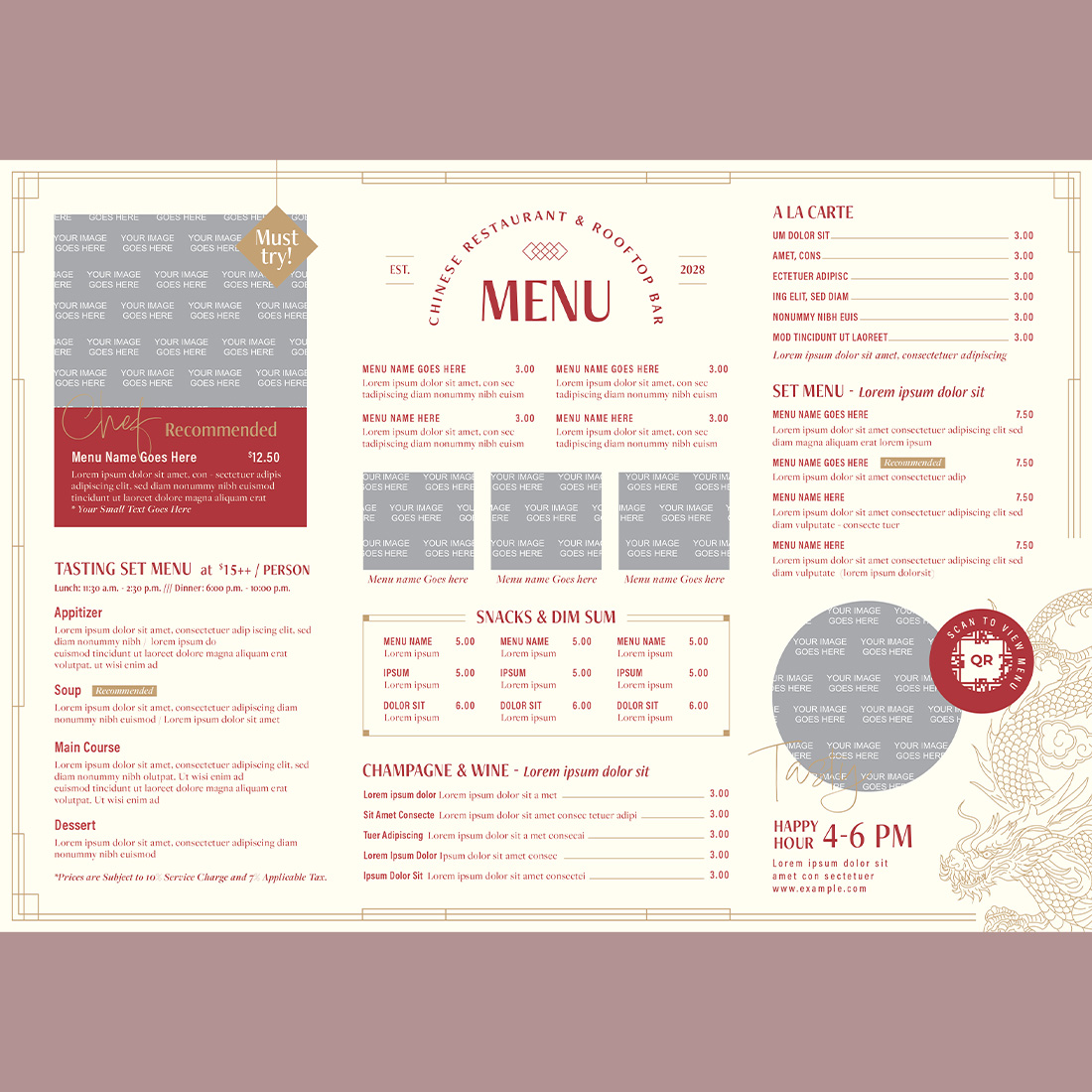 Premium Chinese Restaurant Menu Design in Red and Gold preview image.