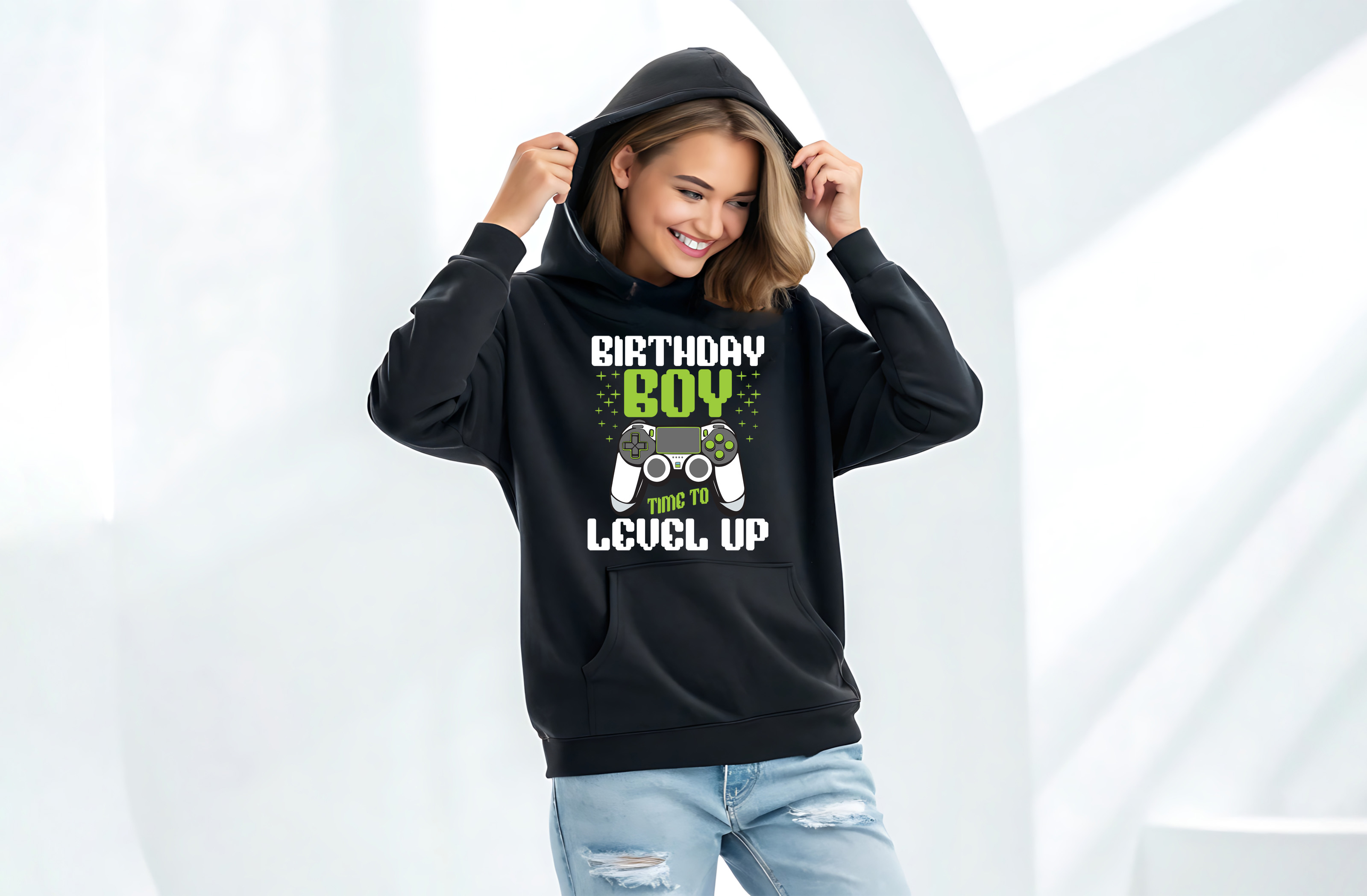 birthday boy time to level up in video game graphic design black female hoodie 119