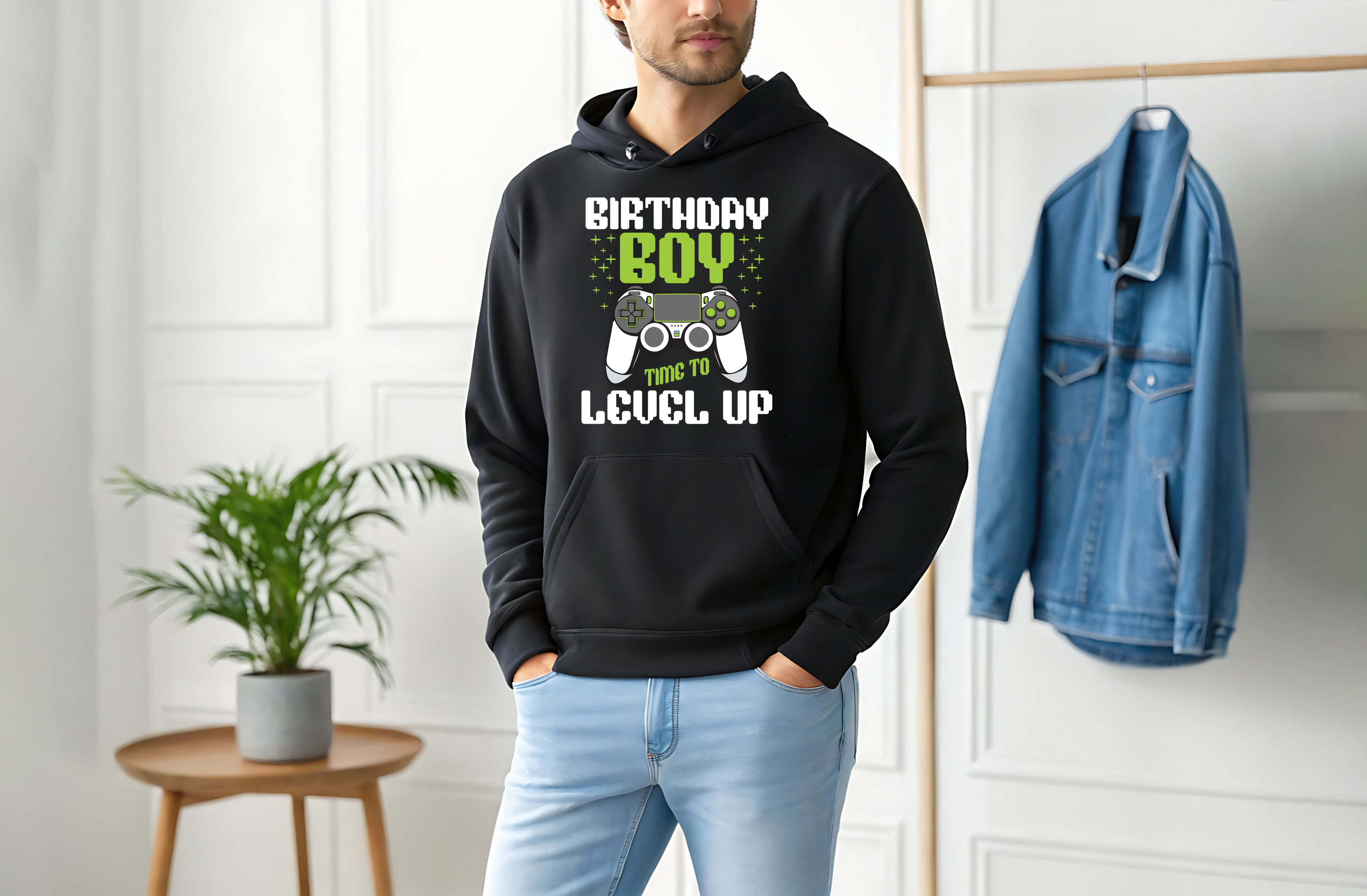 birthday boy time to level up in video game graphic design black male hoodie 465