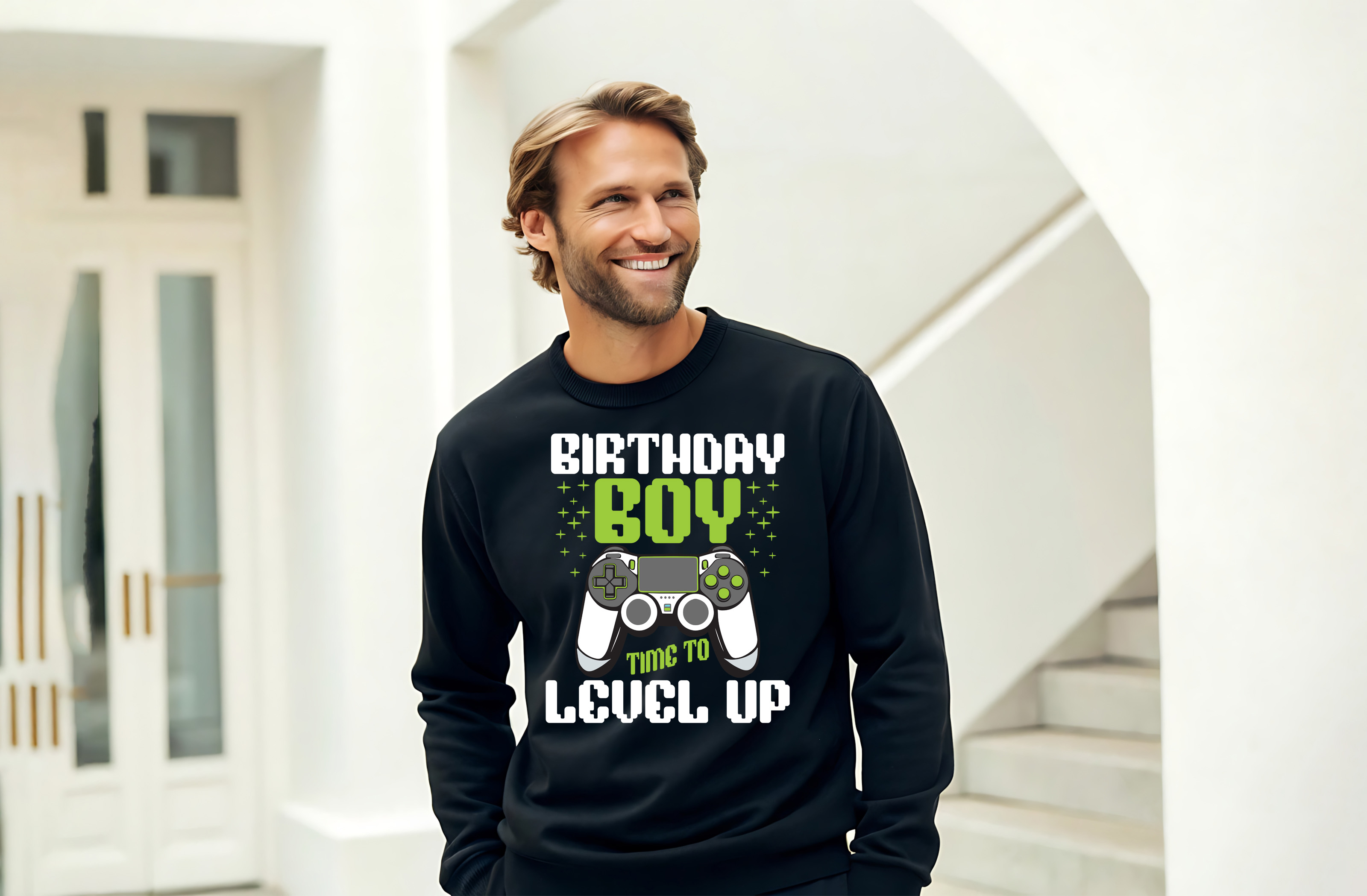 birthday boy time to level up in video game graphic design male black sweat shirt 171