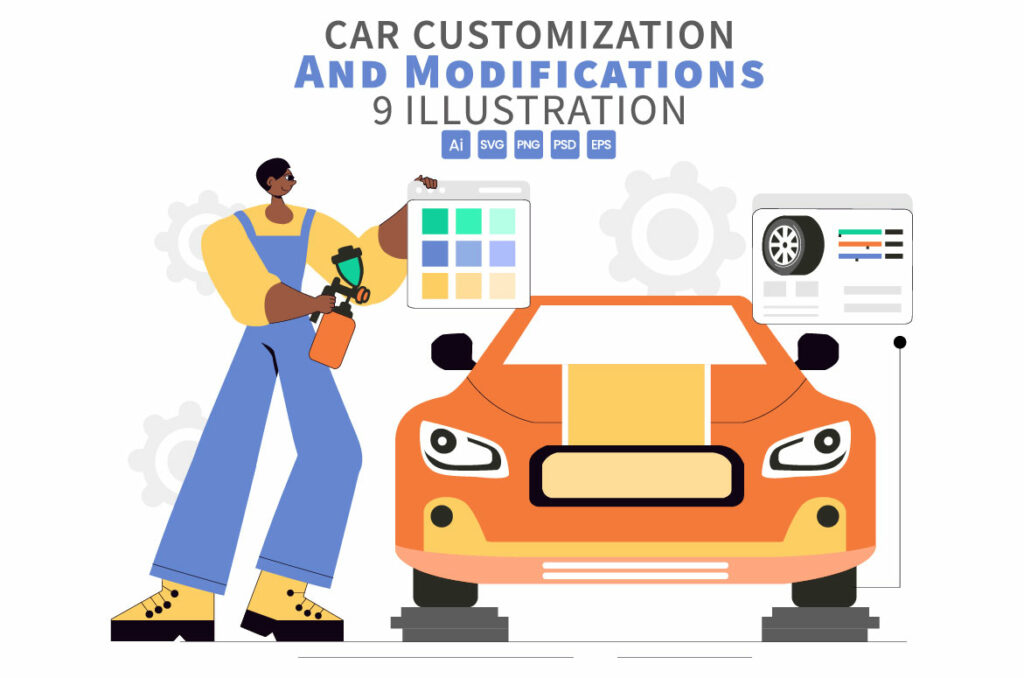 9 Car Customization and Modifications Illustration - MasterBundles