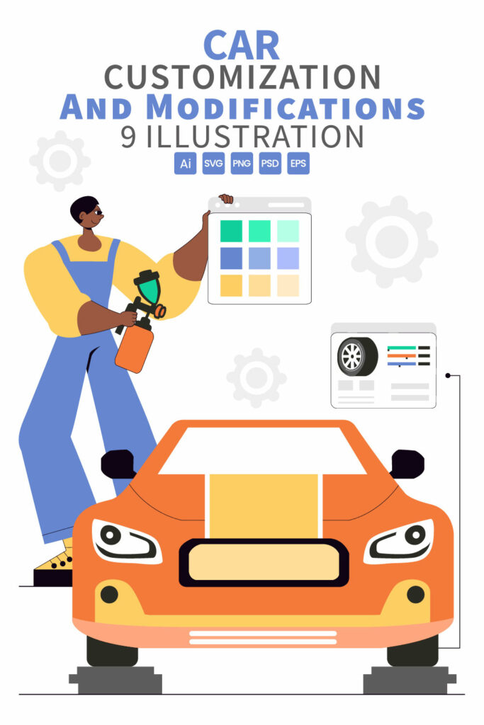9 Car Customization and Modifications Illustration - MasterBundles