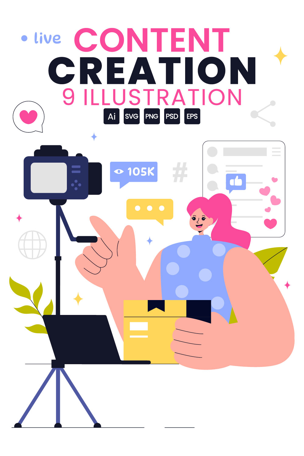 9 Digital Marketing Content Creation Illustration pinterest preview image.