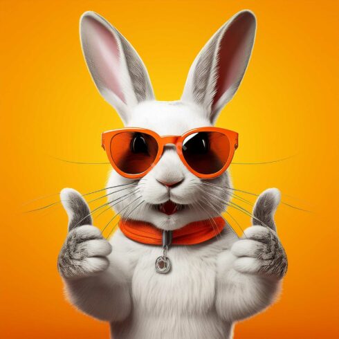 Cool White Rabbit with Orange Sunglasses Giving a Thumbs-Up - MasterBundles