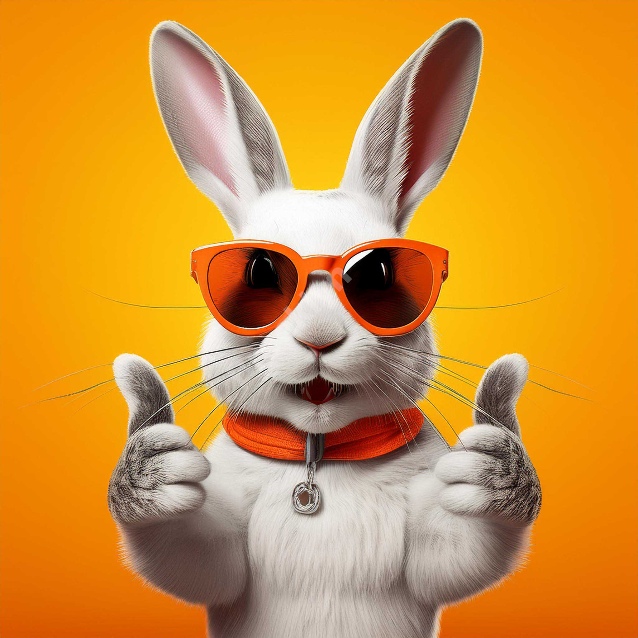 Cool White Rabbit with Orange Sunglasses Giving a Thumbs-Up preview image.