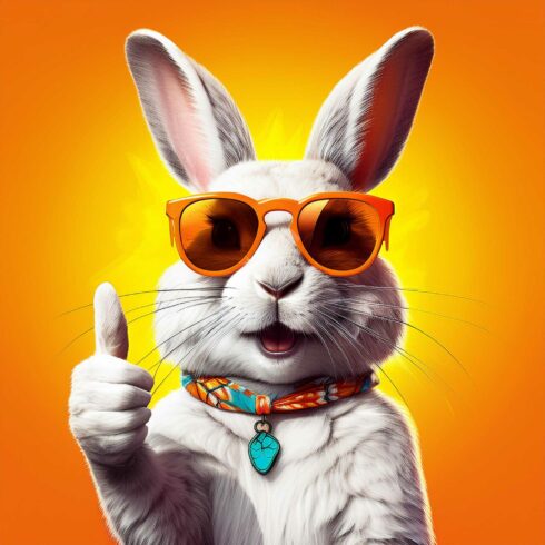 Cool White Rabbit with Orange Sunglasses Giving a Thumbs-Up - MasterBundles