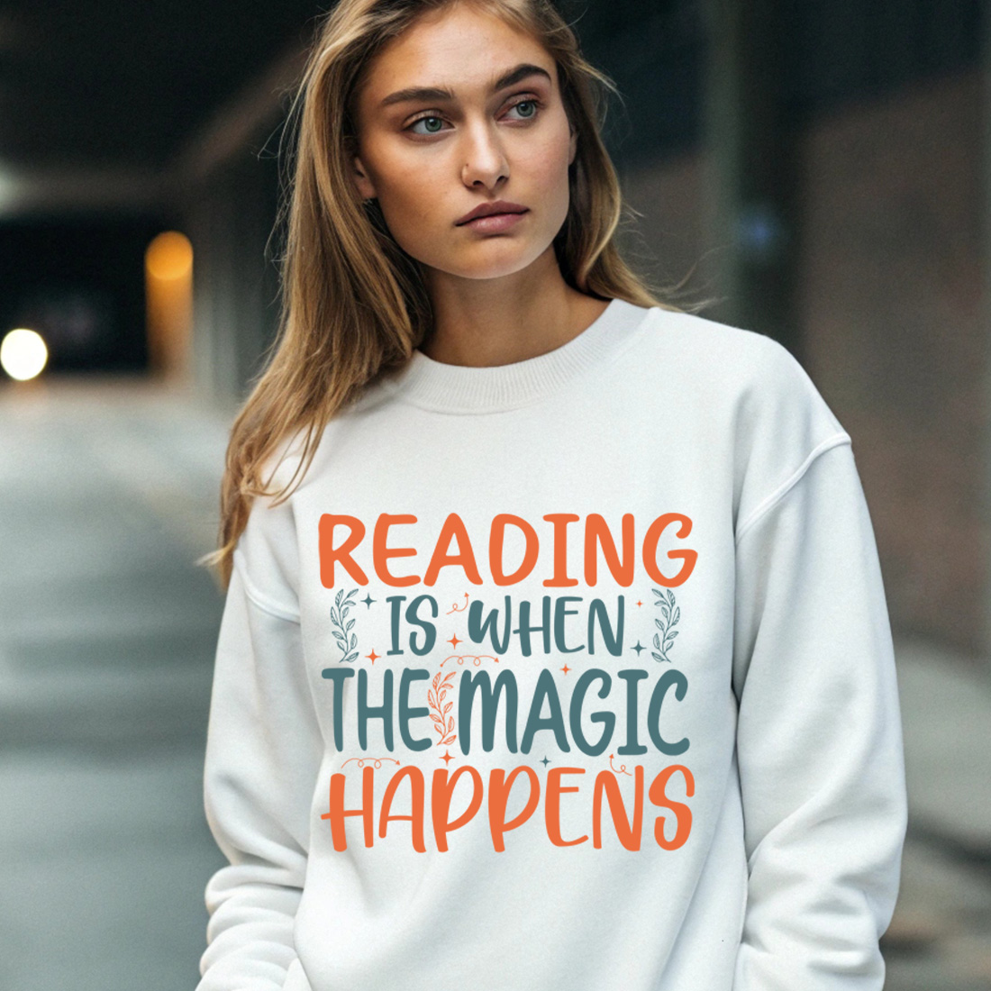 cute bookish typography graphic perfect for t shirts and merch 4 with female sweatshirt mock up 11