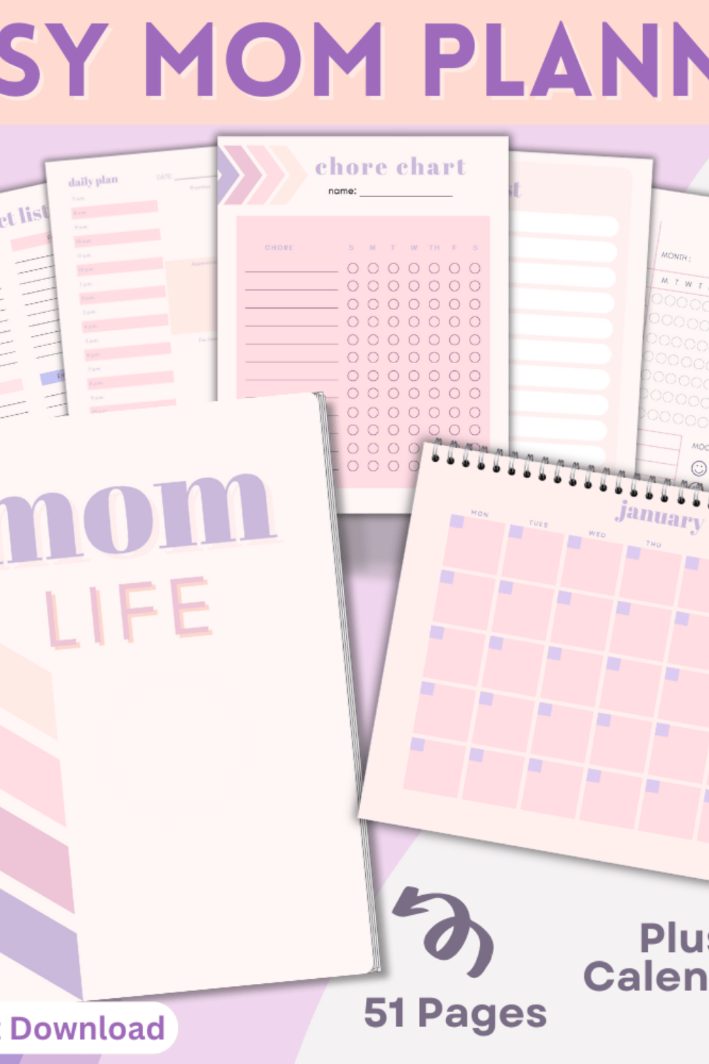 PLR Busy Mom Planner pinterest preview image.