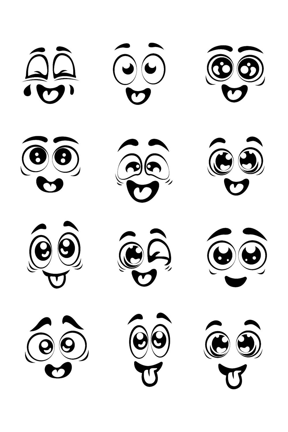 "Expressive Cartoon Eyes Set - 12 Playful and Cute Eye Expressions for Illustrations and Designs" pinterest preview image.