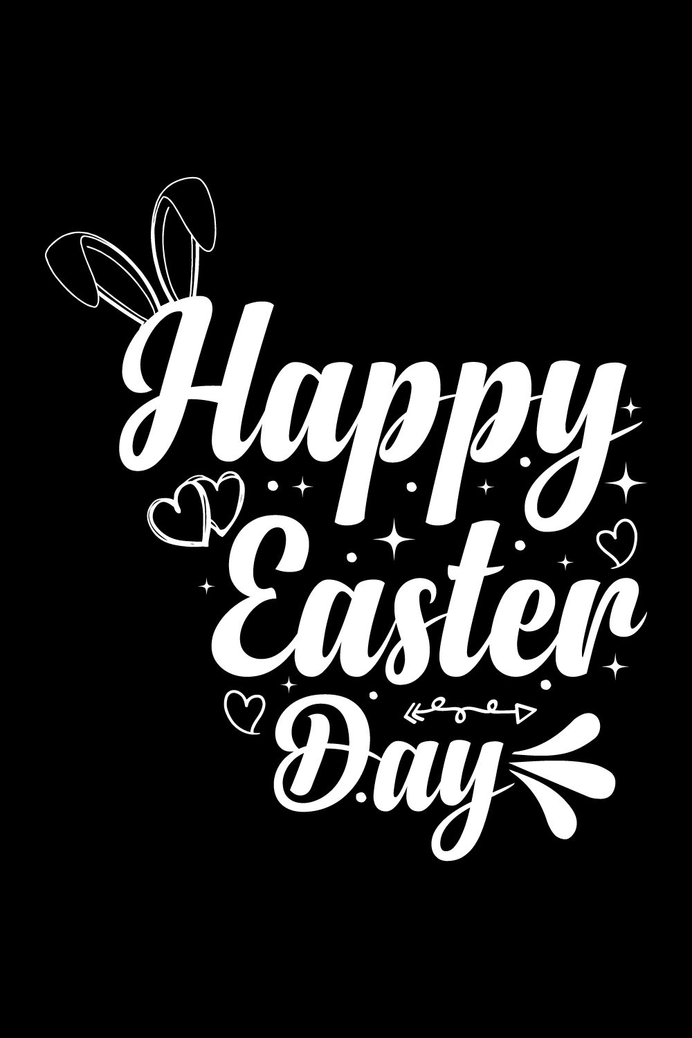 Happy Easter Day Image with Bunny Ears and Decorative Elements pinterest preview image.