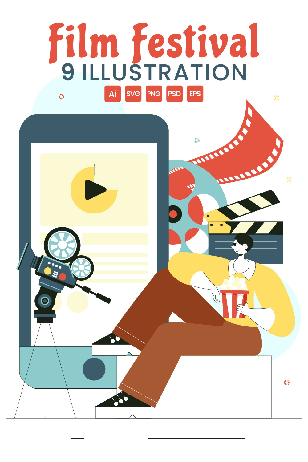 9 Cinematic Film Festival Illustration pinterest preview image.