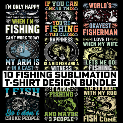 10 Fishing Sublimation T-Shirt Design Bundle Graphic cover image.