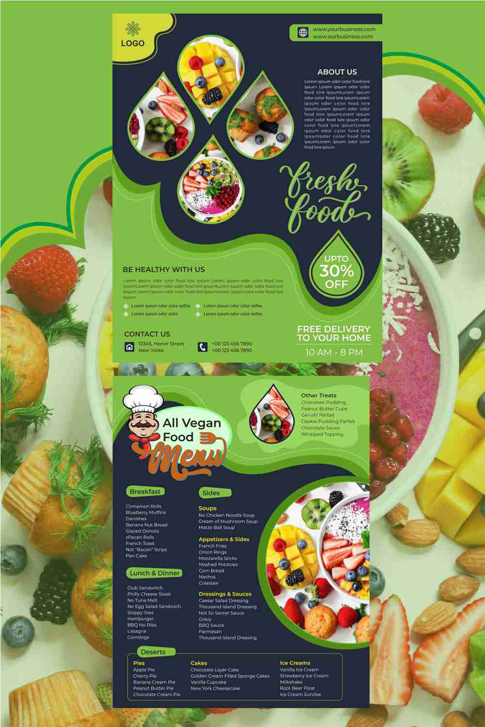 Flyer Design for Veg Food and Menu Card pinterest preview image.