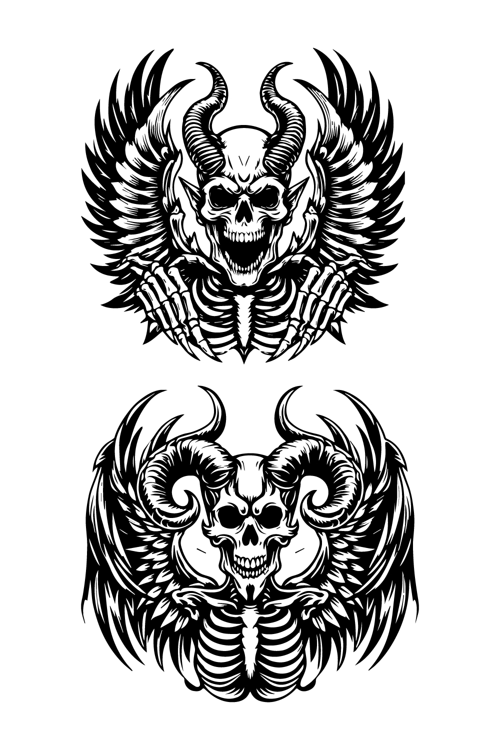 Flying Skelton With Wings Illustration Timeless Vintage Design pinterest preview image.