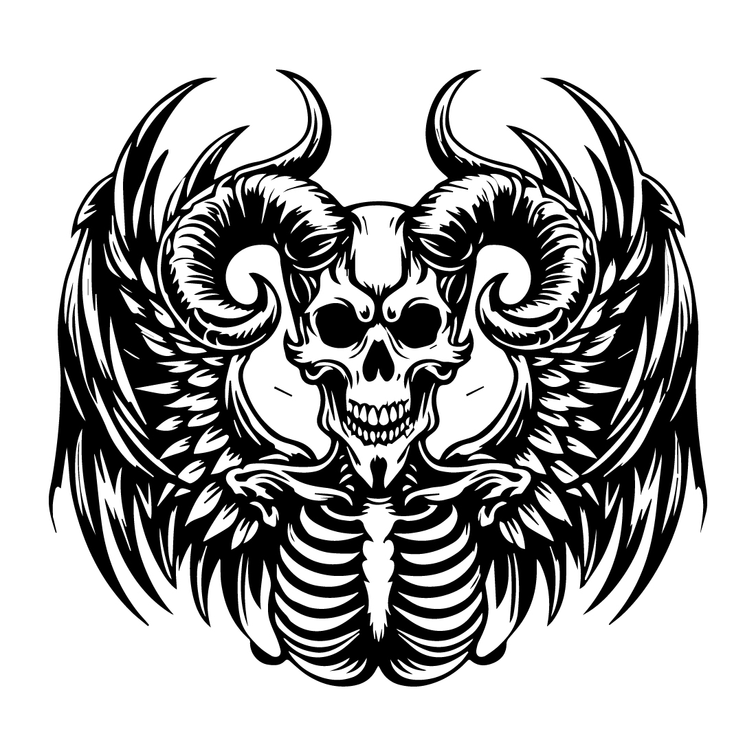 Flying Skelton With Wings Illustration Timeless Vintage Design preview image.