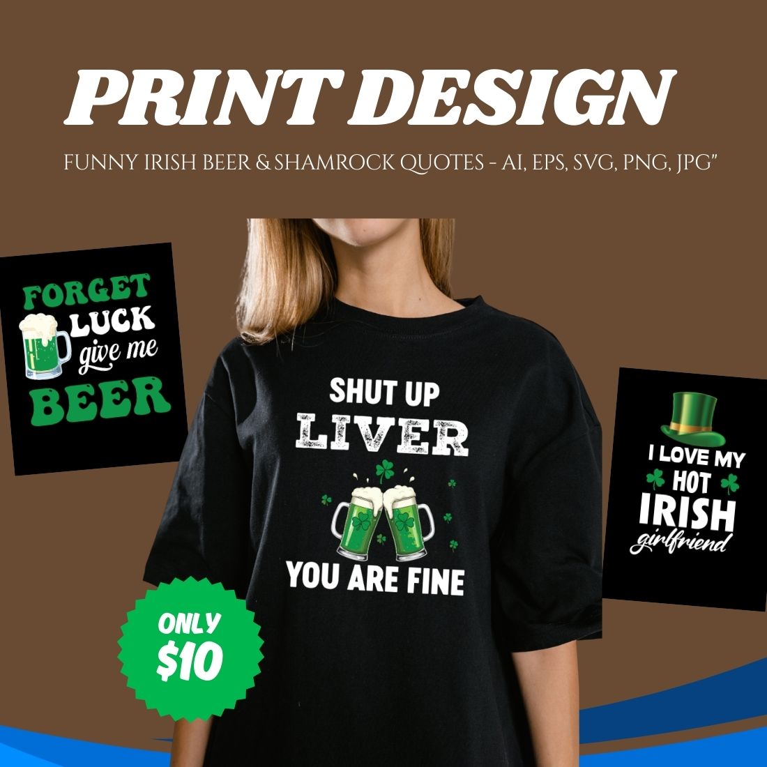 St Patrick’s Day T-Shirt Bundle | Funny Irish Beer & Shamrock Quotes - AI, EPS, SVG, PNG, JPG preview image.