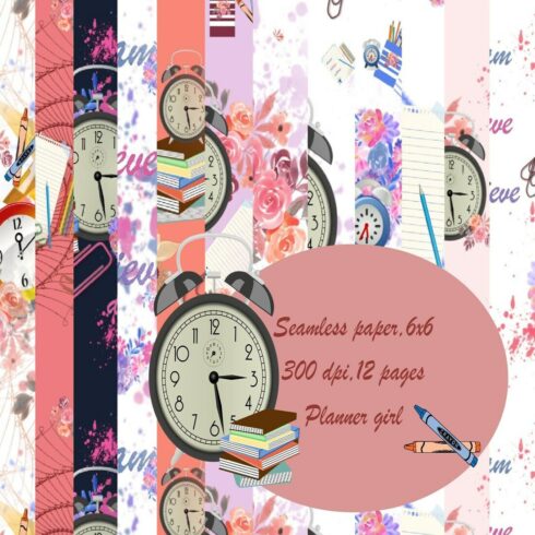 Seamless paper Planner girl,digital paper,6x6,girl boss paper,scrapbook,printable paper,planner paper,blogger, paper,flowers paper cover image.