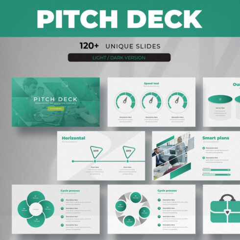 Pitch Deck PowerPoint presentation templates cover image.