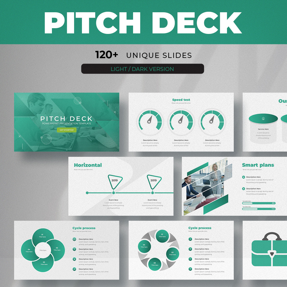 Pitch Deck PowerPoint presentation templates cover image.