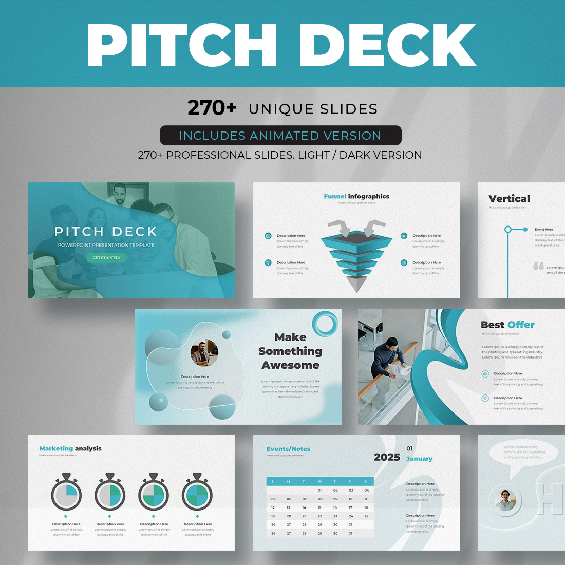 Pitch Deck animated PowerPoint presentation templates cover image.