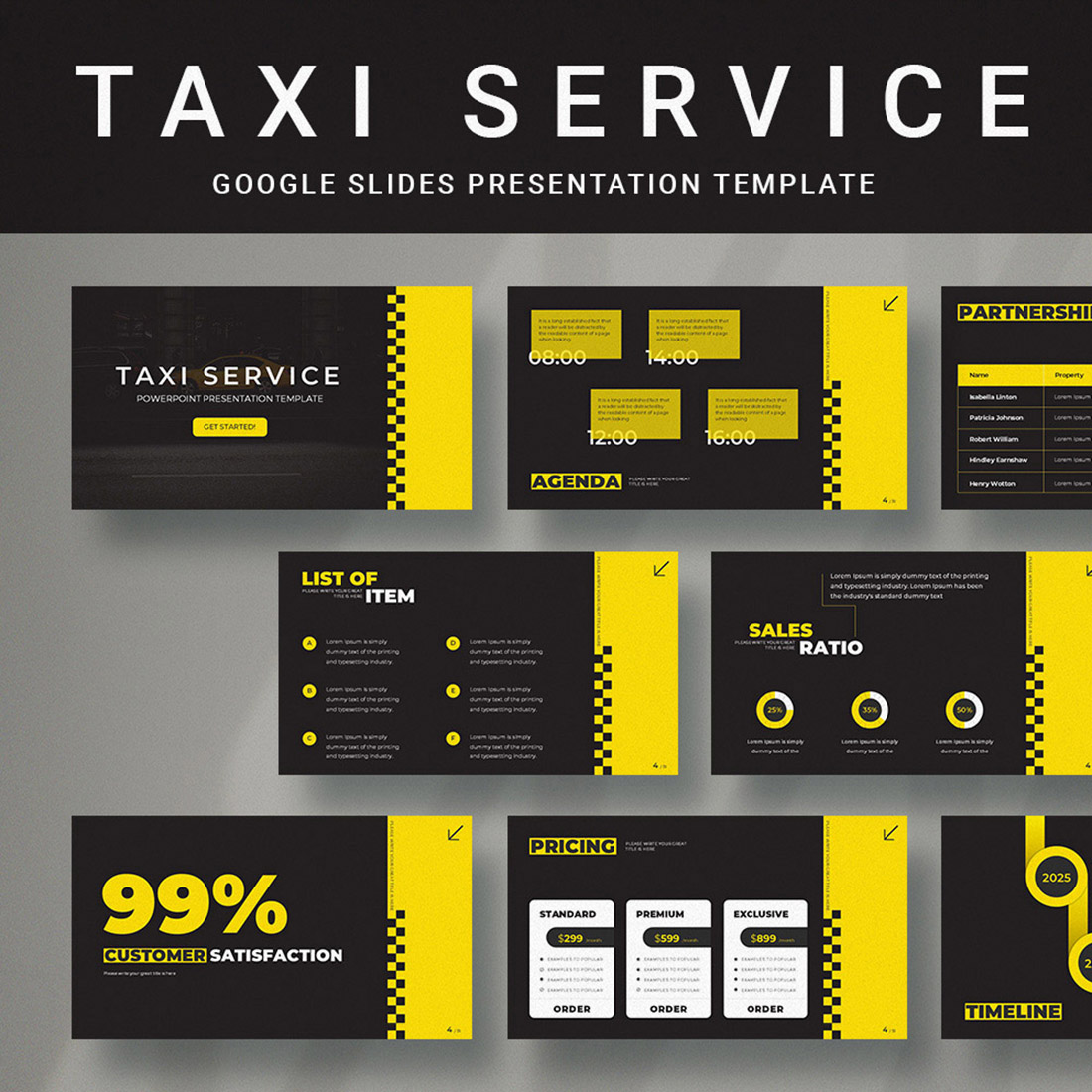 Taxi Services google slides presentation templates preview image.