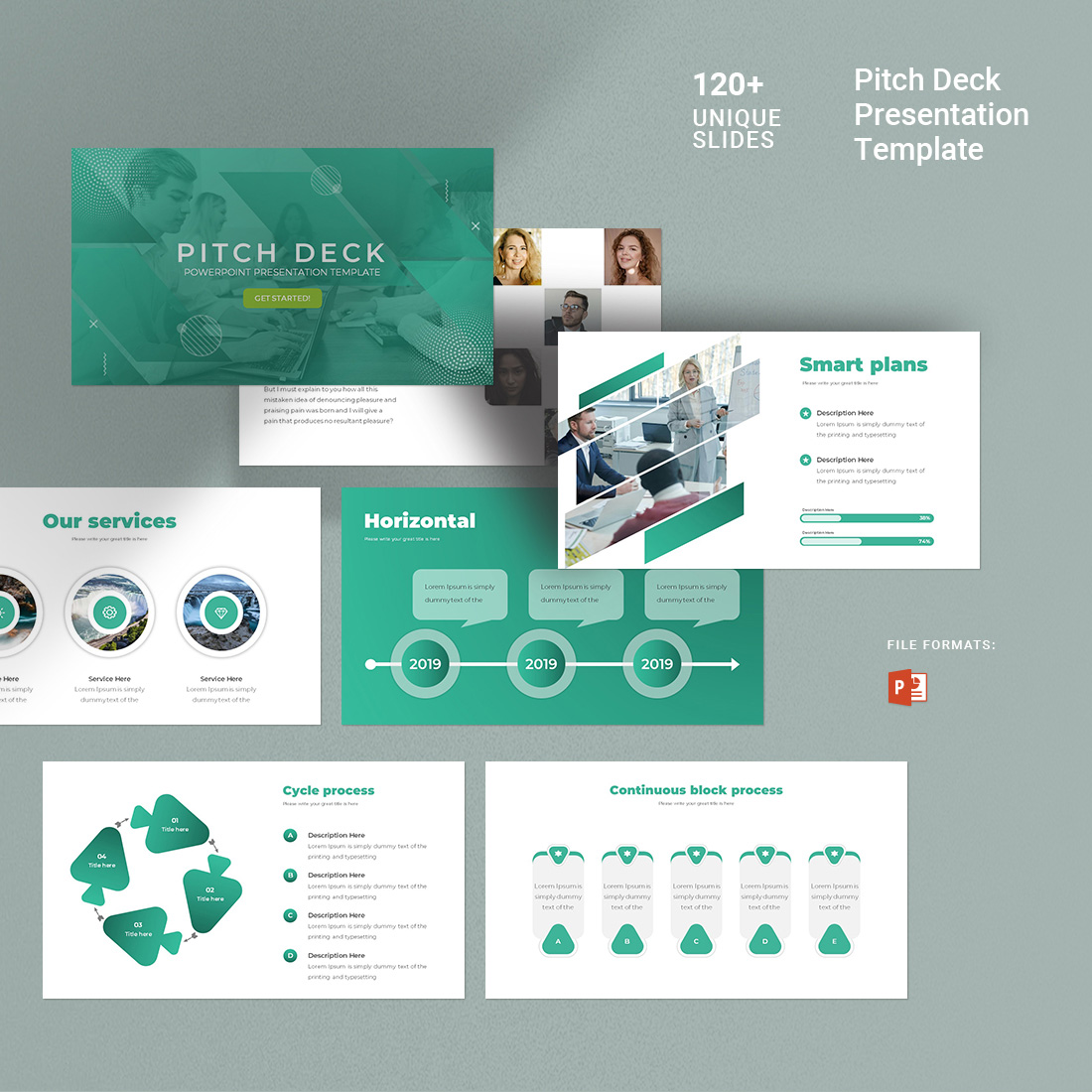 Pitch Deck PowerPoint presentation templates preview image.