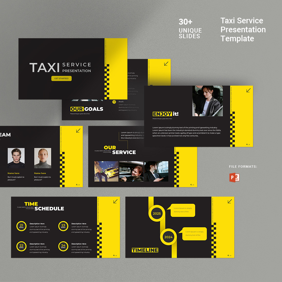 Taxi Services PowerPoint presentation templates preview image.