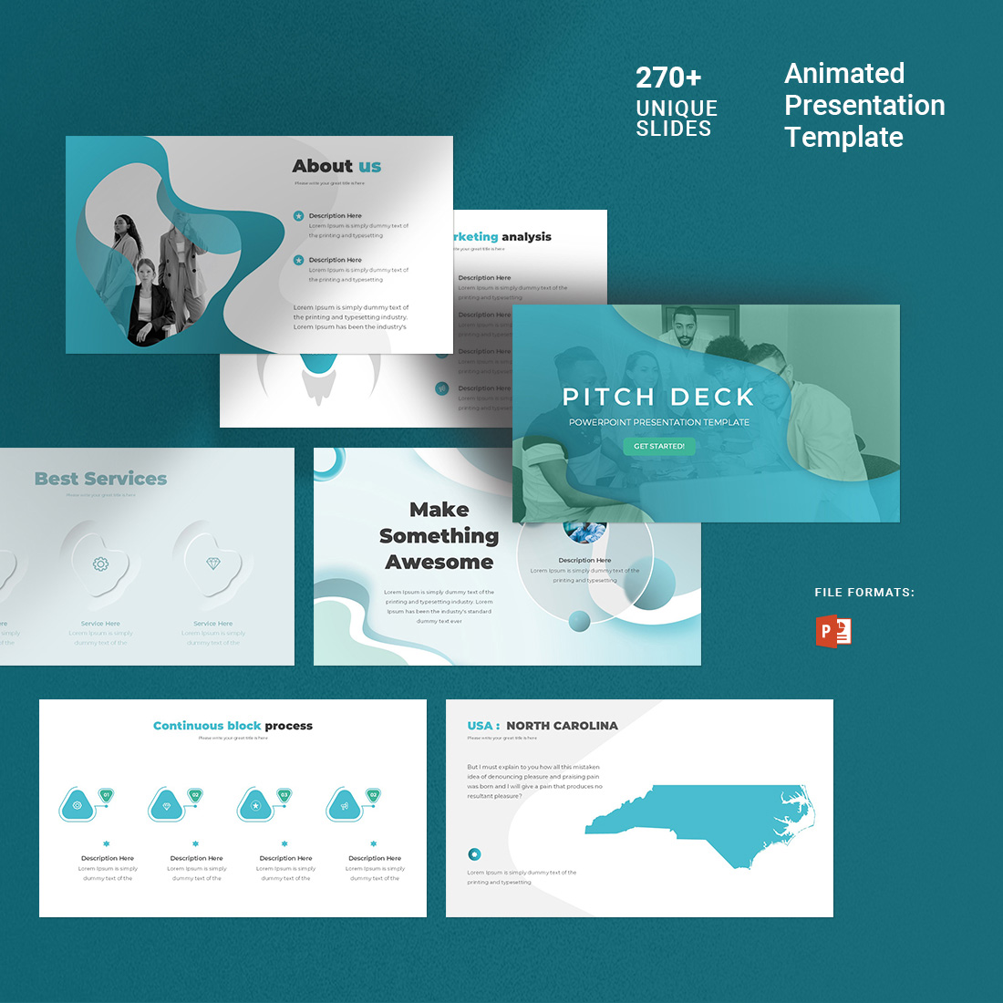 Pitch Deck animated PowerPoint presentation templates preview image.