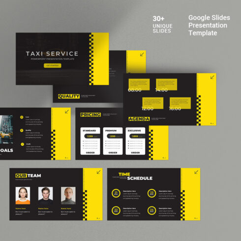 Taxi Services google slides presentation templates cover image.