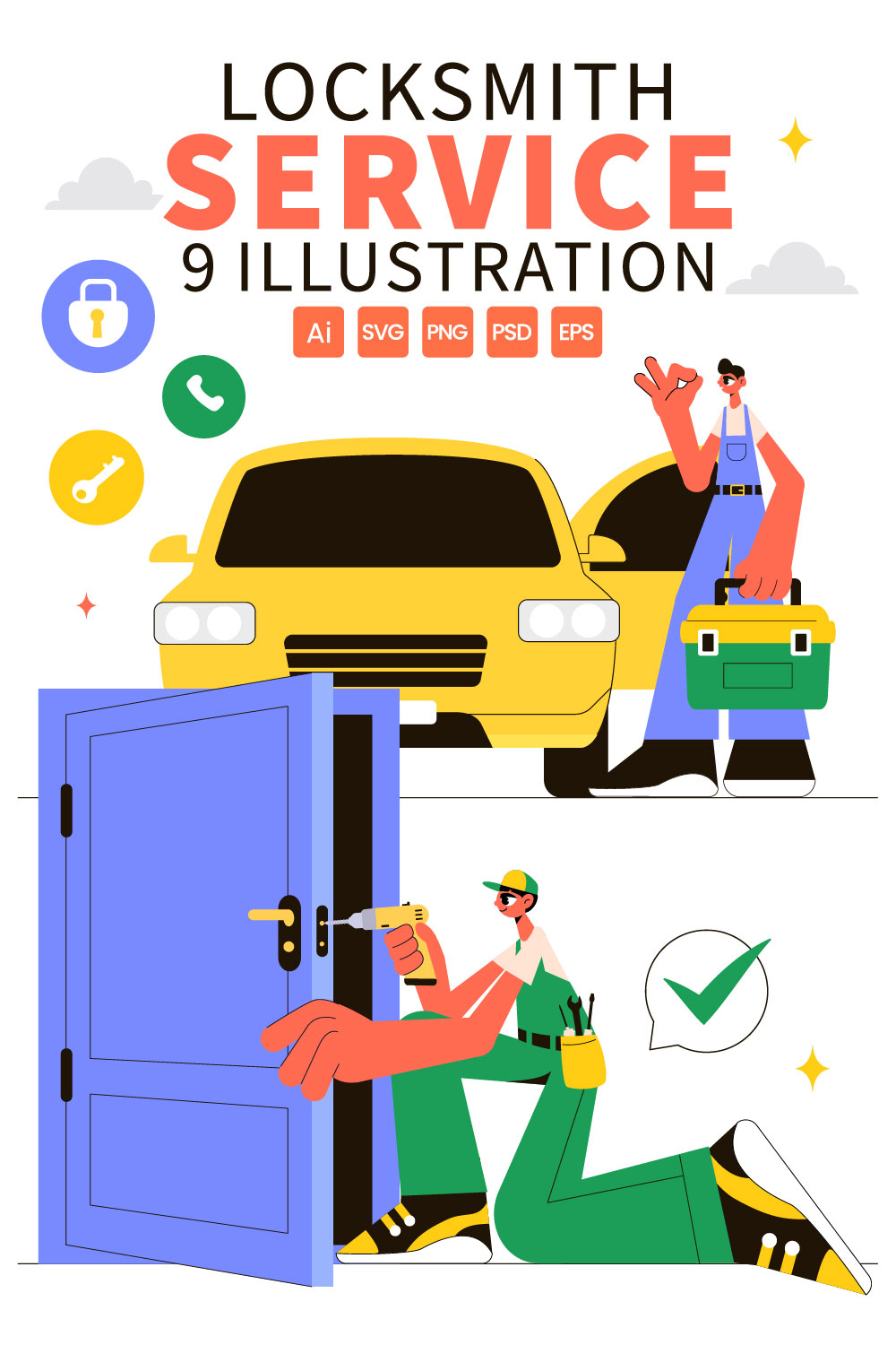 9 Locksmith Service Illustration pinterest preview image.