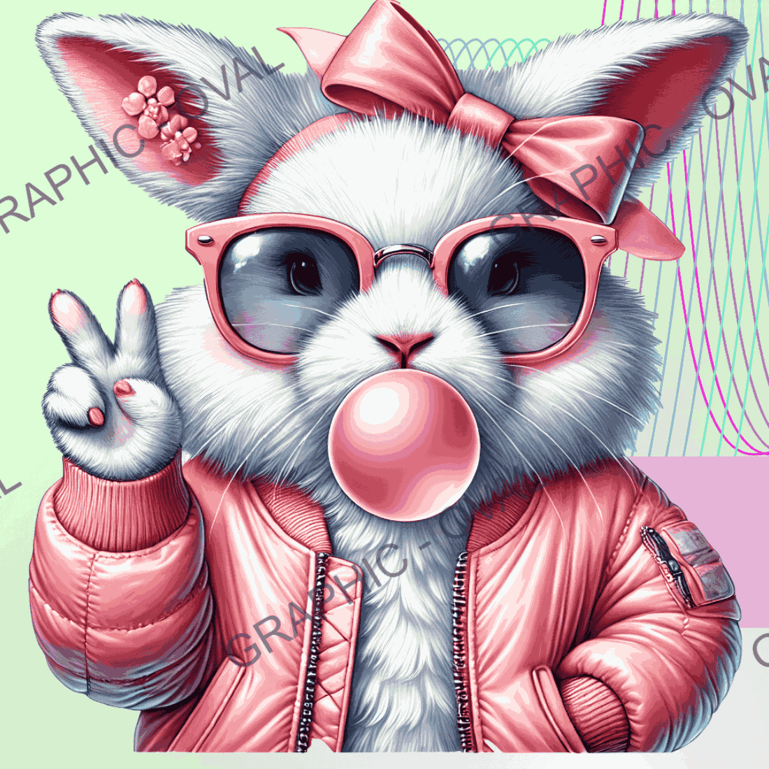 Cool Bunny Chic – Trendy Bubble Gum Rabbit PNG for T-Shirts & More! cover image.