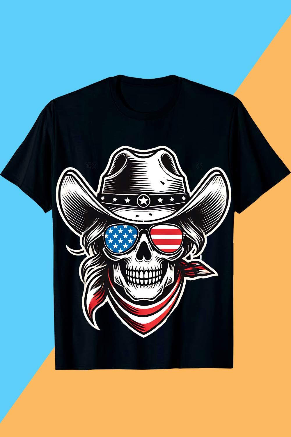 Patriotic Cowboy Skull with American Flag Sunglasses T shirt Best Memorial Day Design t-shirt PNG pinterest preview image.