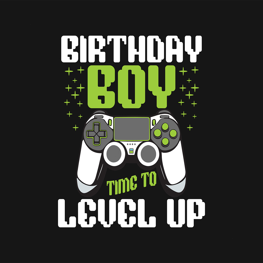 Birthday boy time to level up in video game graphic design cover image.