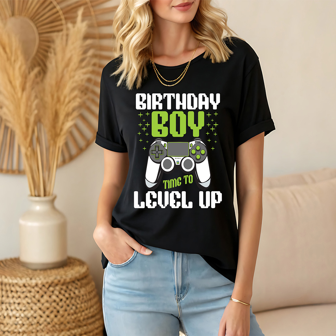 Birthday boy time to level up in video game graphic design preview image.