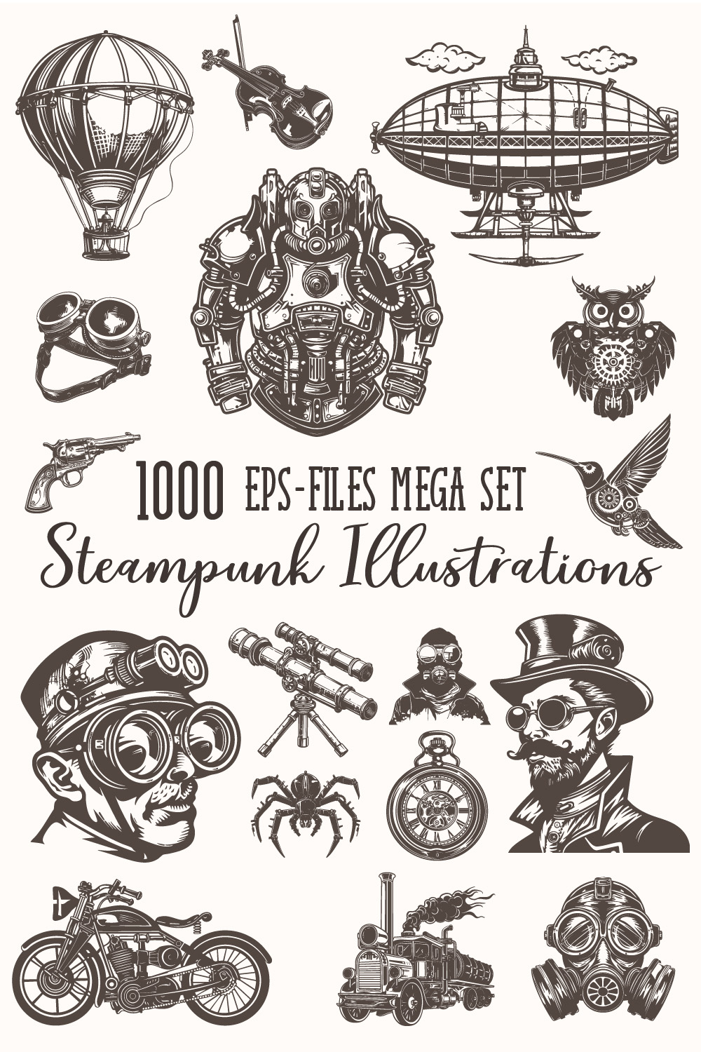 1000 Steampunk Illustrations pinterest preview image.