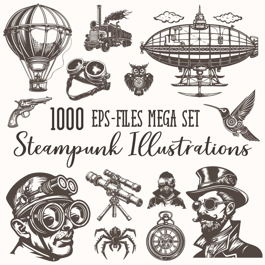 1000 Steampunk Illustrations cover image.