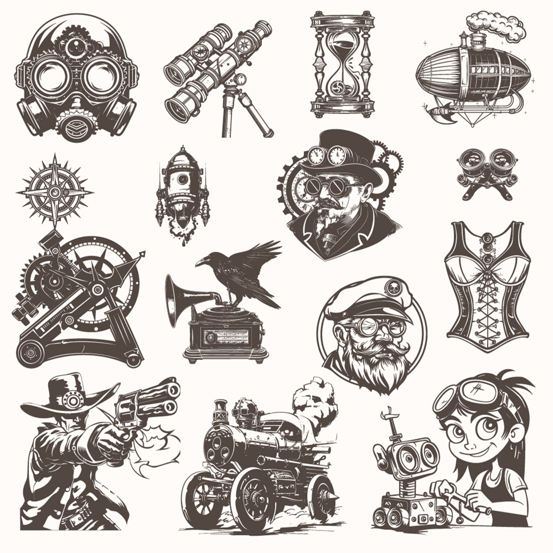 1000 Steampunk Illustrations preview image.