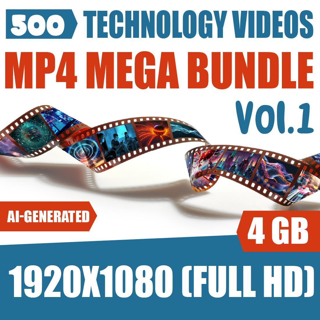 500 Animated Technology Videos Vol 1 – MP4 Mega Bundle (1920x1080 | 4 GB) cover image.