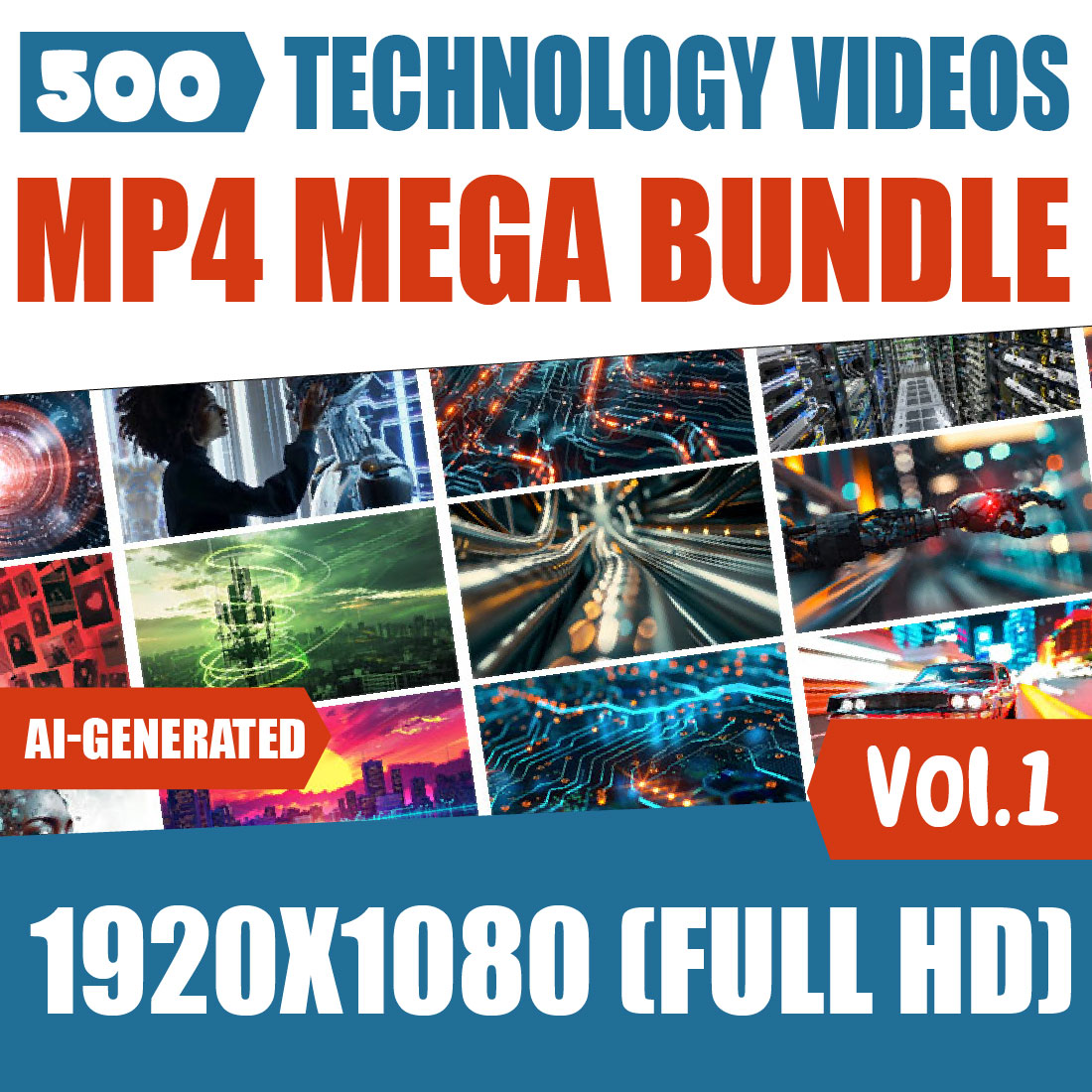 500 Animated Technology Videos Vol 1 – MP4 Mega Bundle (1920x1080 | 4 GB) preview image.