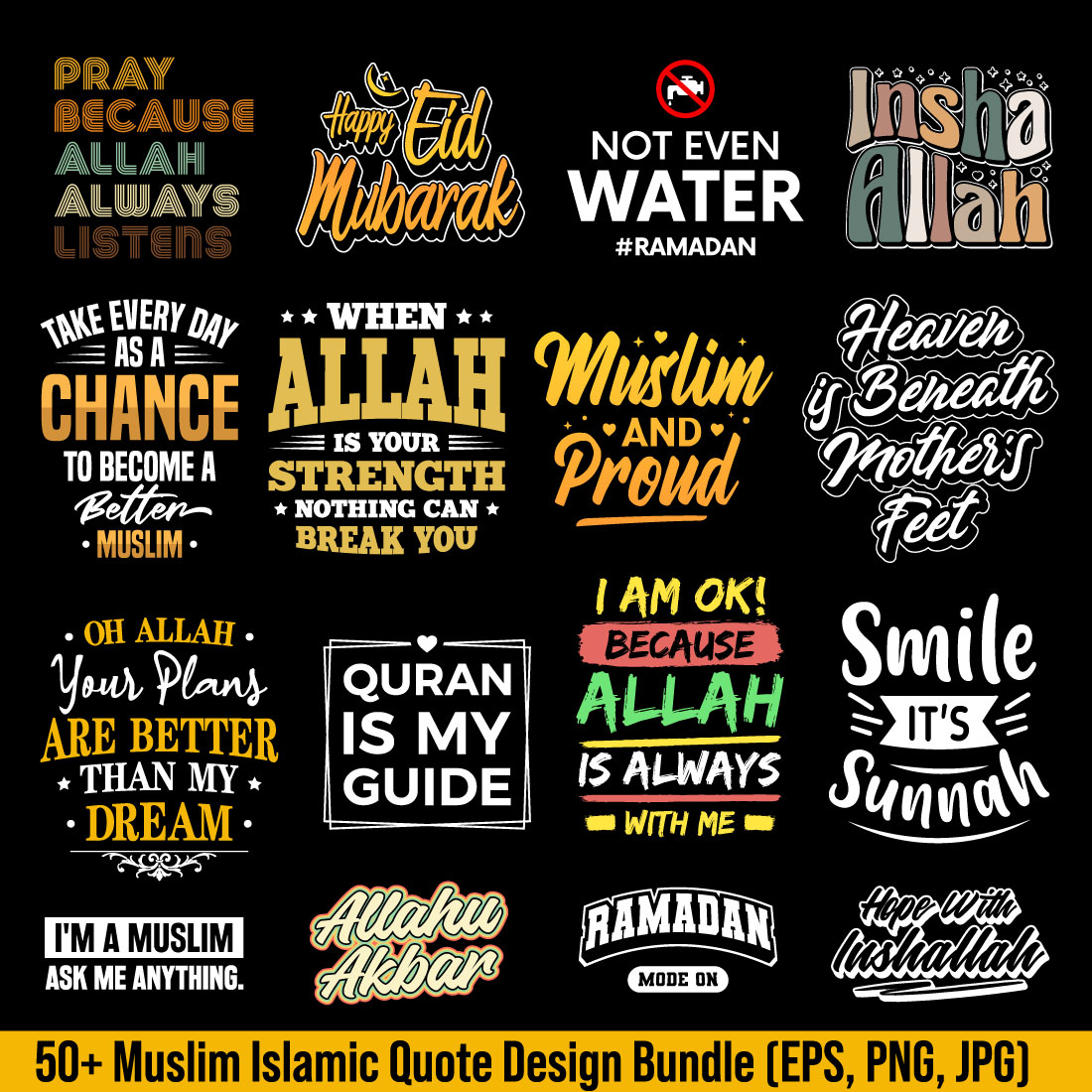 50 Muslim Islamic Quote Design Bundle cover image.