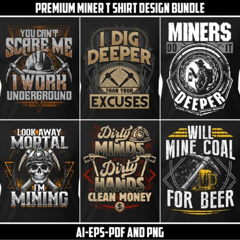 Premium miner t shirt design bundle cover image.