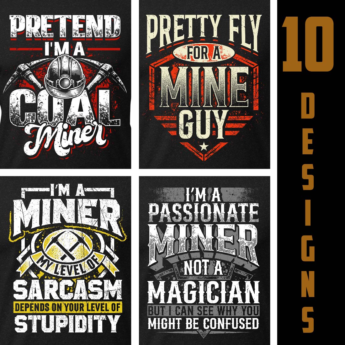 Premium miner t shirt design bundle preview image.