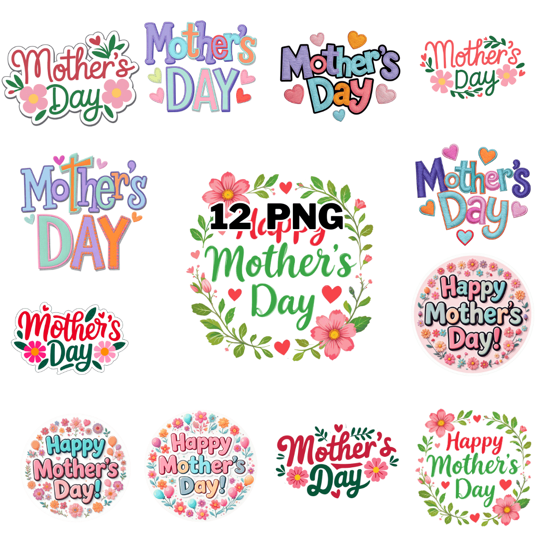 Colorful Mother's Day Typography Sublimation Clipart Bundle cover image.