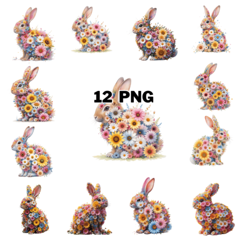 Floral Bunnies Sublimation Clipart Bundle cover image.