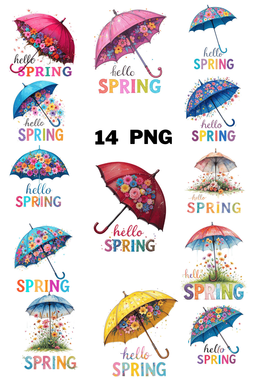 Watercolor Spring Umbrella Sublimation Clipart Bundle pinterest preview image.