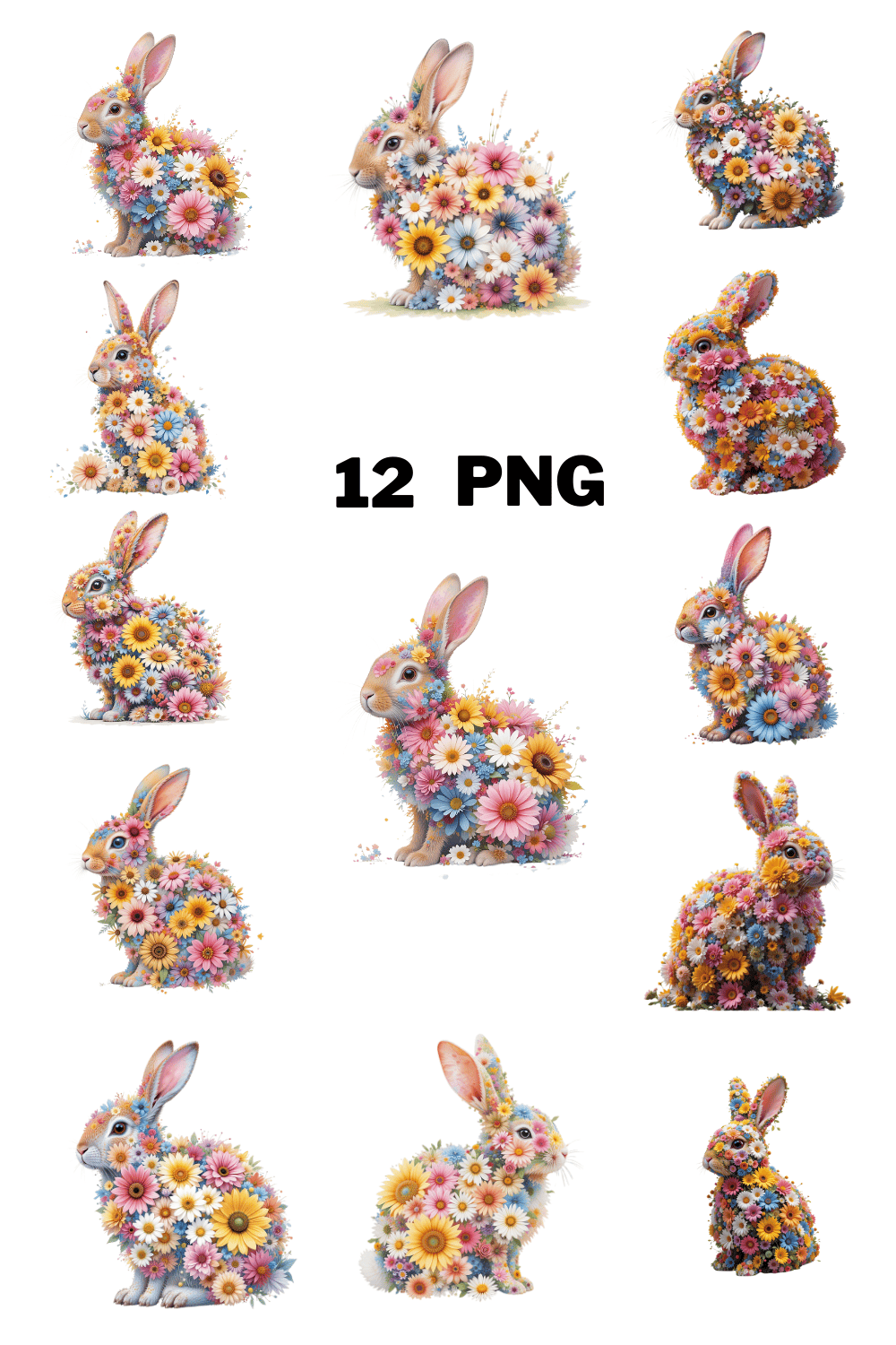 Floral Bunnies Sublimation Clipart Bundle pinterest preview image.