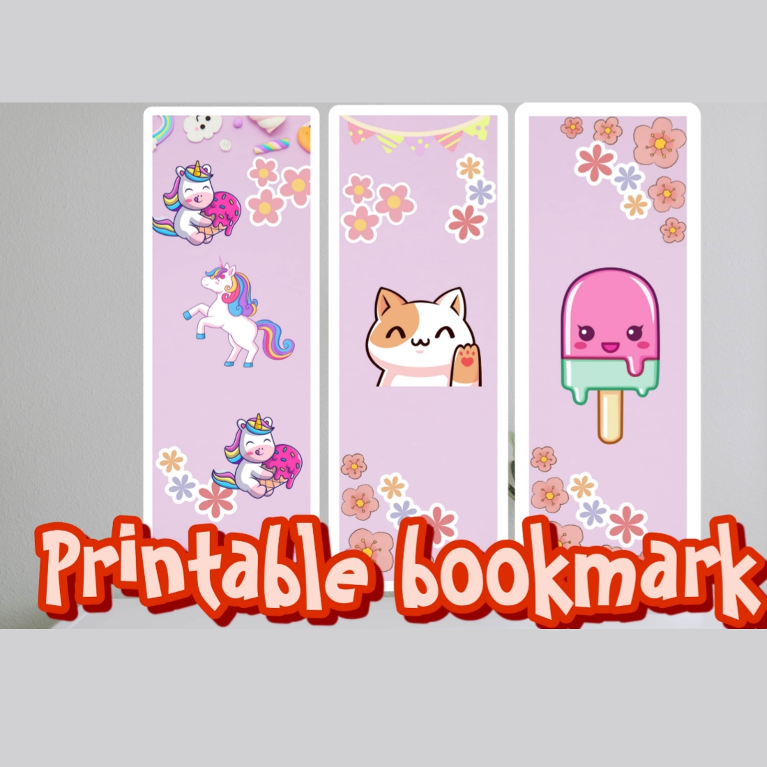 Cute Kawaii Printable Bookmarks – Set of 3 preview image.