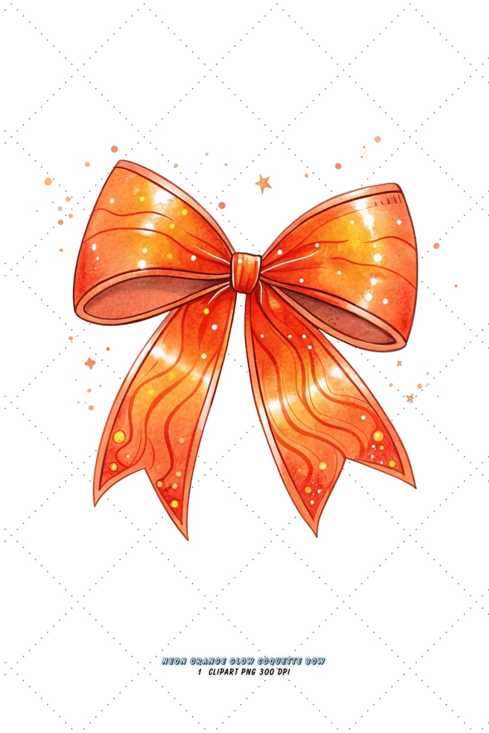 Neon Orange Glow Coquette Bow Clipart, pinterest preview image.